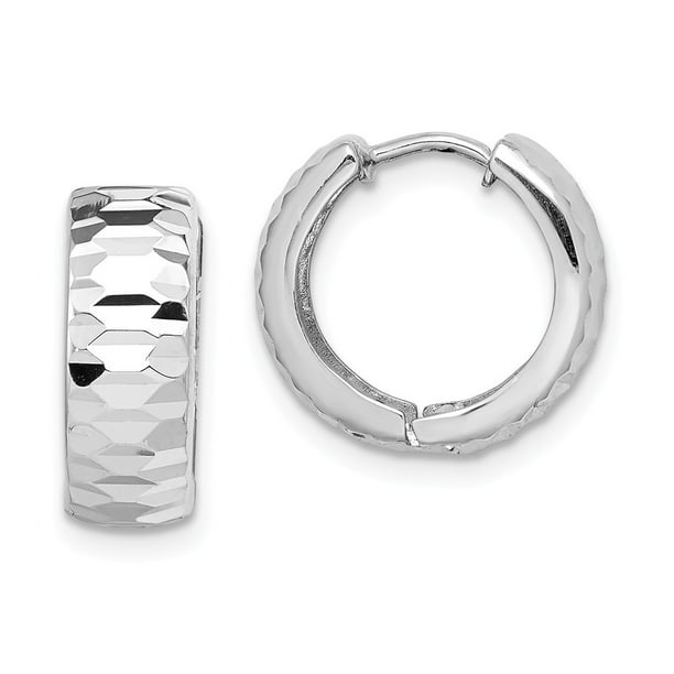 Sterling Silver Rhodium Polished Textured Hinged Hoop Earrings Sterling Silver Rhodium Polished Textured Hinged Hoop Earrings